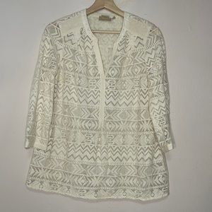Vanessa Virginia Sheer Lace Blouse Sz 4/small Cream Ivory White 3/4 Sleeve